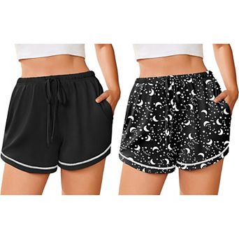 Ekouaer Two Pack Pajama Shorts for Women Soft Lounge Casual Shorts Comfy Pj Pants with Pockets