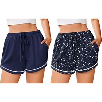 Ekouaer Two Pack Pajama Shorts for Women Soft Lounge Casual Shorts Comfy Pj Pants with Pockets