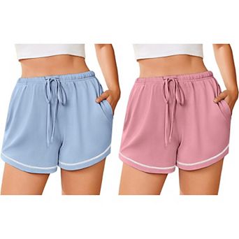Ekouaer Two Pack Pajama Shorts for Women Soft Lounge Casual Shorts Comfy Pj Pants with Pockets