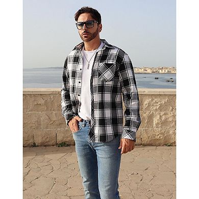 COOFANDY Men' Untucked Shirts Long Sleeve Plaid Flannel Shirt Lightweight Fall