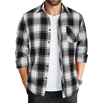 COOFANDY Men' Untucked Shirts Long Sleeve Plaid Flannel Shirt Lightweight Fall