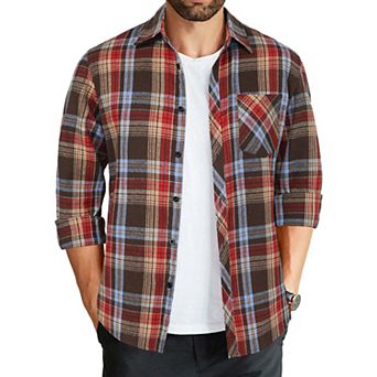 COOFANDY Men' Untucked Shirts Long Sleeve Plaid Flannel Shirt Lightweight Fall