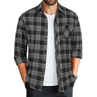 COOFANDY Men' Untucked Shirts Long Sleeve Plaid Flannel Shirt Lightweight Fall