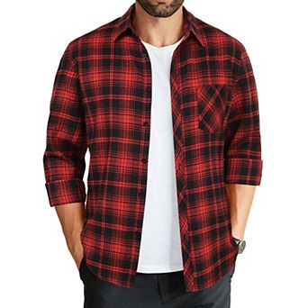 COOFANDY Men' Untucked Shirts Long Sleeve Plaid Flannel Shirt Lightweight Fall