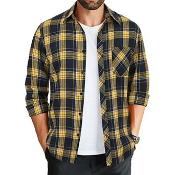 COOFANDY Men' Untucked Shirts Long Sleeve Plaid Flannel Shirt Lightweight Fall