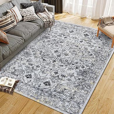 Entryway Runner Rug Washable Vintage Low Pile Lightweight Stain Resistant Carpet