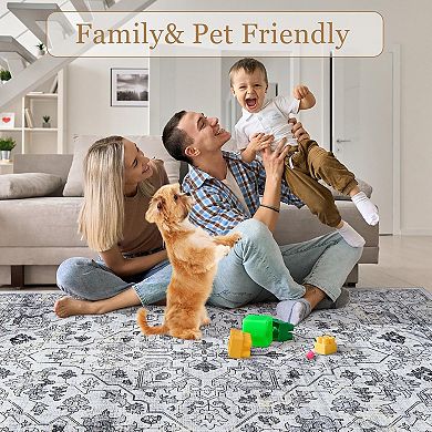 Entryway Runner Rug Washable Vintage Low Pile Lightweight Stain Resistant Carpet
