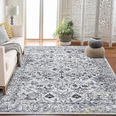 Entryway Runner Rug Washable Vintage Low Pile Lightweight Stain Resistant Carpet