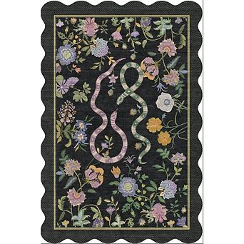 Washable Scalloped Large Rug Low Pile Soft Non-Slip Stain Resistant Floral Animal Print Carpets