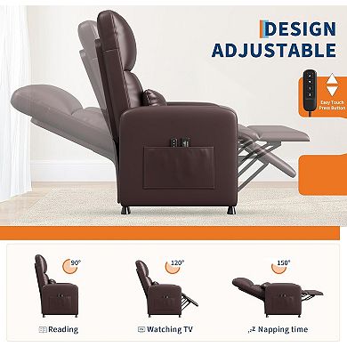 Power Recliner Chair with Massage, Heat and Lumbar Support - PU Leather and Side Pockets