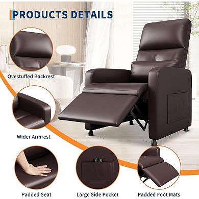 Power Recliner Chair with Massage, Heat and Lumbar Support - PU Leather and Side Pockets