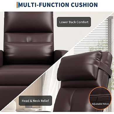 Power Recliner Chair with Massage, Heat and Lumbar Support - PU Leather and Side Pockets