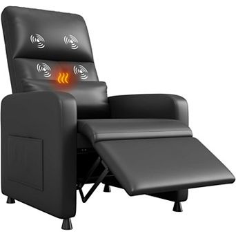 Power Recliner Chair with Massage, Heat and Lumbar Support - PU Leather and Side Pockets