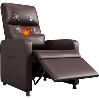 Power Recliner Chair with Massage, Heat and Lumbar Support - PU Leather and Side Pockets
