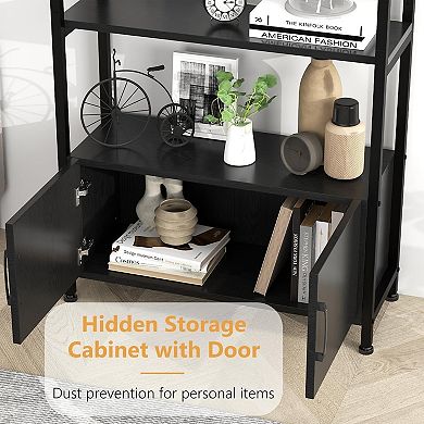 4-Tier Arched Bookshelf, Black Arched Bookcase with Doors Storage, Industrial Book Shelf