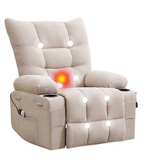 Power Lift Recliner with Heat, Massage and Swivel Rocker - Features Cup Holders and Side Pocket