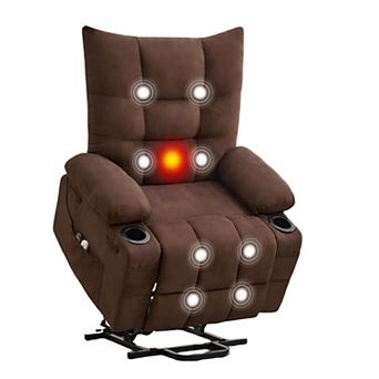 Power Lift Recliner with Heat, Massage and Swivel Rocker - Features Cup Holders and Side Pocket
