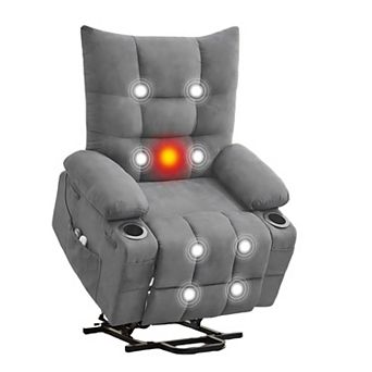 Power Lift Recliner with Heat, Massage and Swivel Rocker - Features Cup Holders and Side Pocket