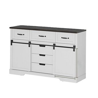 Farmhouse 6 Drawers Dresser for Bedroom with Sliding Barn Doors Natural Texture Wood Rustic Chest