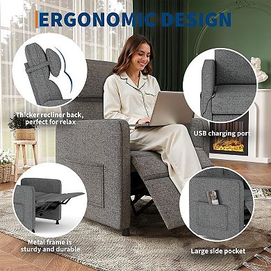 Power Recliner Chair with Electric Adjustable Back, USB Port and Side Pockets - Overstuffed Design