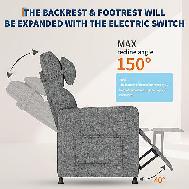 Power Recliner Chair with Electric Adjustable Back, USB Port and Side Pockets - Overstuffed Design