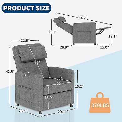 Power Recliner Chair with Electric Adjustable Back, USB Port and Side Pockets - Overstuffed Design