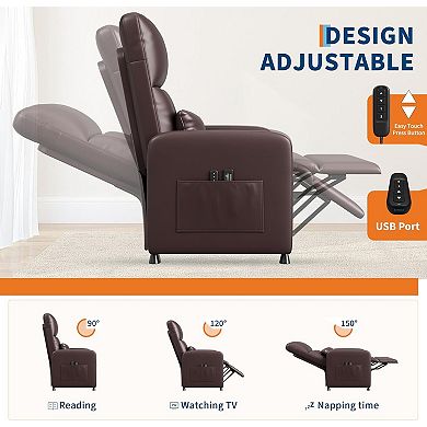 Power Recliner Chair with Massage - Compact Electric PU Leather Recliner with USB Port