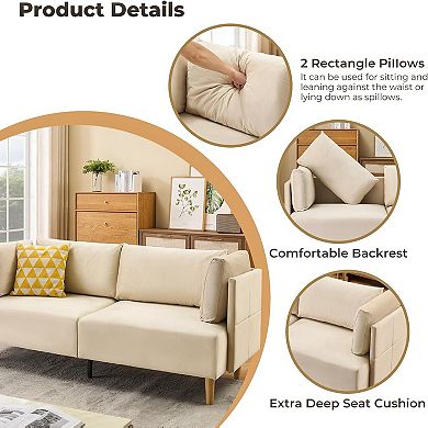 Upholstered Loveseat with Extra Deep Seats and Removable Armrest Pillows - Velvet Sofa