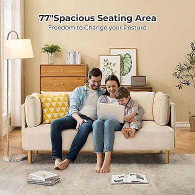 Upholstered Loveseat with Extra Deep Seats and Removable Armrest Pillows - Velvet Sofa