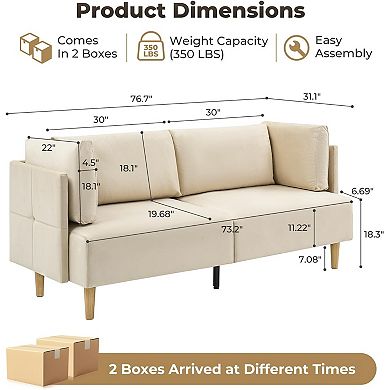 Upholstered Loveseat with Extra Deep Seats and Removable Armrest Pillows - Velvet Sofa