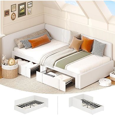 Twin Daybed with Storage Drawers - Velvet Upholstered Sofa Bed with Headboard and Guardrail