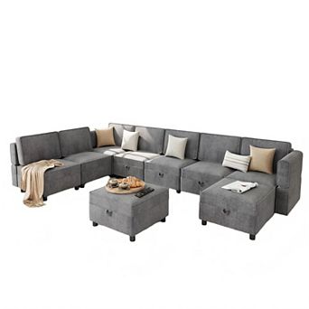 Reversible Modular Sectional Sofa with Chaise and Storage - U-Shape Sleeper Couch with Ottomans