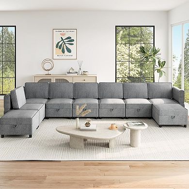 Reversible Modular Sectional Sofa with Chaise and Storage - U-Shape Sleeper Couch with Ottomans