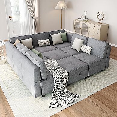 Reversible Modular Sectional Sofa with Chaise and Storage - U-Shape Sleeper Couch with Ottomans