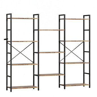 4 tier Industrial Bookshelf, Rustic Bookcase with 11 Adjustable Shelves, Storage & Display Unit