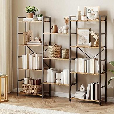 4-Tier Industrial Bookshelf, Rustic Bookcase with 11 Adjustable Shelves, Storage & Display Unit