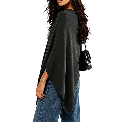 Knit Poncho with Asymmetrical Hem Lightweight Boat Neck Cape for Casual Layering Office Style