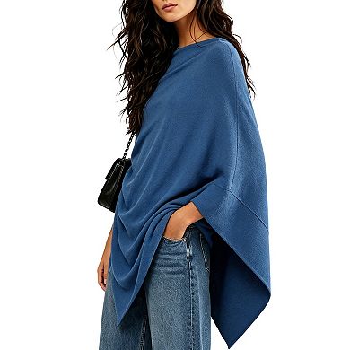 Knit Poncho with Asymmetrical Hem Lightweight Boat Neck Cape for Casual Layering Office Style