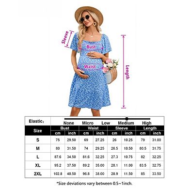 Women's Maternity Square Neck Short Sleeve Smocked Boho Ruffle Casual Sundress