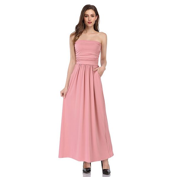 strapless long dress summer Blue Green Tropical Strapless Maxi Dress