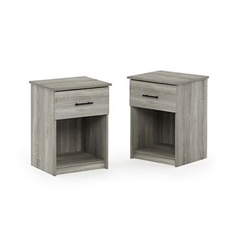 Furinno 2-Pack 15.6" x 17.8" x 24.2" Nightstand End Table with Drawer & Open Storage