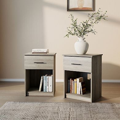 Furinno 2-Pack 15.6" x 17.8" x 24.2" Nightstand End Table with Drawer & Open Storage