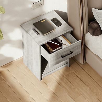 Furinno 2-Pack 15.6" x 17.8" x 24.2" Nightstand End Table with Drawer & Open Storage