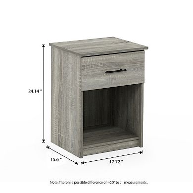 Furinno 2-Pack 15.6" x 17.8" x 24.2" Nightstand End Table with Drawer & Open Storage