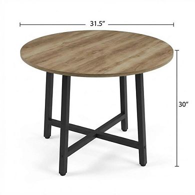31.5" Round Dining Table for 4 to 6 People, Wooden Kitchen Table with Sturdy Metal Frame(No Chairs)