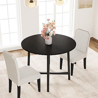 31.5" Round Dining Table for 4 to 6 People, Wooden Kitchen Table with Sturdy Metal Frame(No Chairs)