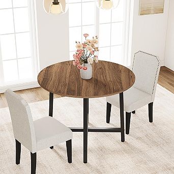 31.5" Round Dining Table for 4 to 6 People, Wooden Kitchen Table with Sturdy Metal Frame(No Chairs)