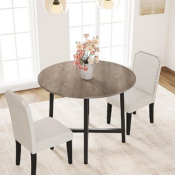 31.5" Round Dining Table for 4 to 6 People, Wooden Kitchen Table with Sturdy Metal Frame(No Chairs)