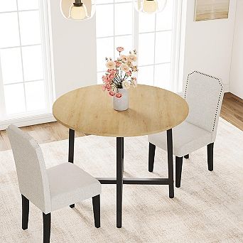 31.5" Round Dining Table for 4 to 6 People, Wooden Kitchen Table with Sturdy Metal Frame(No Chairs)