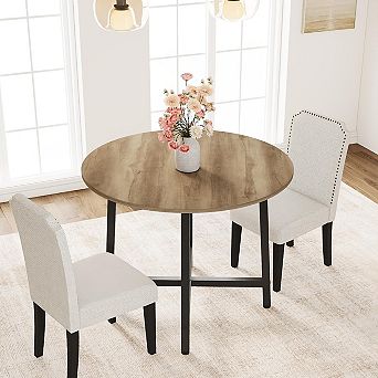 31.5" Round Dining Table for 4 to 6 People, Wooden Kitchen Table with Sturdy Metal Frame(No Chairs)